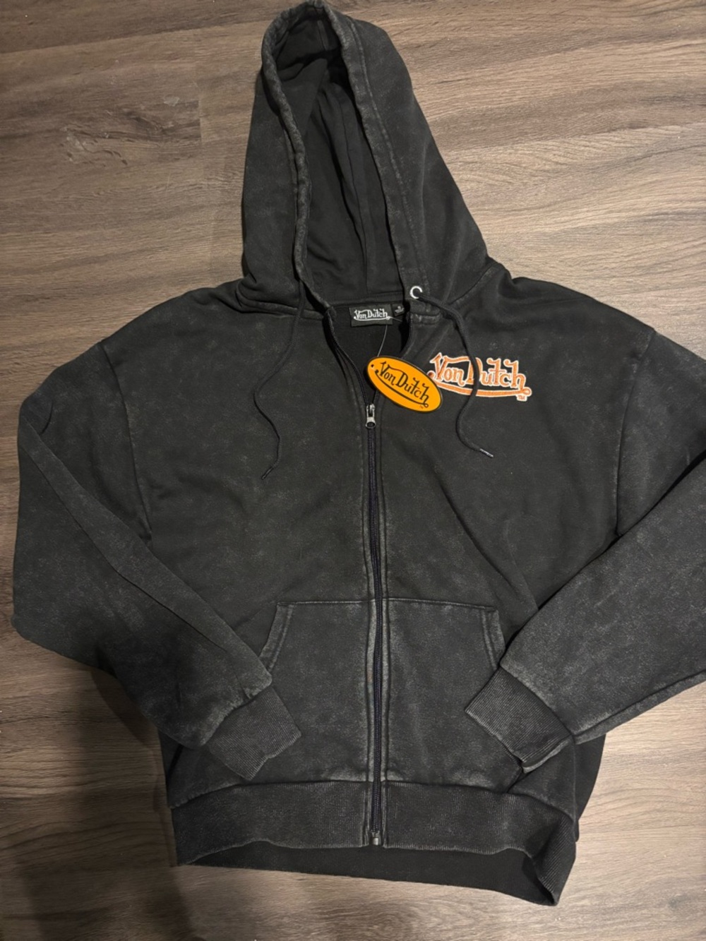 Von Dutch Black Hoodie with Orange Badge